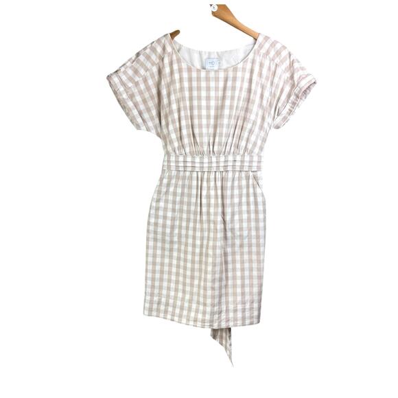 Anthropologie HD in Paris Beige Neutral Cream Gingham Belted Poplin Sheath Dress - Picture 8 of 15
